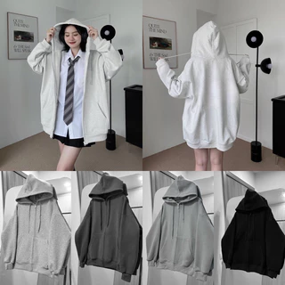 Áo Hoodie Zip Nỉ Bông Nỉ Lót Lông Form Rộng Nam Nữ Unisex Áo Khoác Nỉ Bông Xám Tiêu Trắng In Chữ LA có bigsize đến 110kg