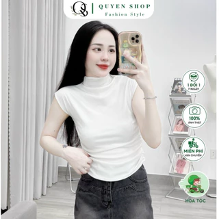 Áo Thun Tay Hến Cổ Cao Nhún Sườn Tôn Dáng QS QUYEN SHOP