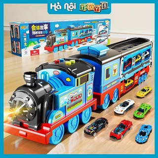 Đồ Chơi Tàu Hỏa HotWheels Train Thomas Biến Hình Xe Ô Tô Vận Chuyển Cỡ Lớn Cao Cấp Tặng Kèm 6 Xe Nhỏ Và Bệ Phóng Cho Bé