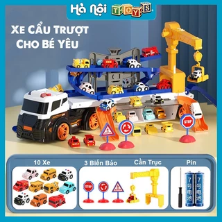 Đồ Chơi Xe Trượt Cần Cẩu Vận Chuyển Ô Tô Đường Đua Cao Cấp Chứa Nhiều Xe Con Có Nhạc Và Đèn - Đồ Chơi Thông Minh Cho Bé