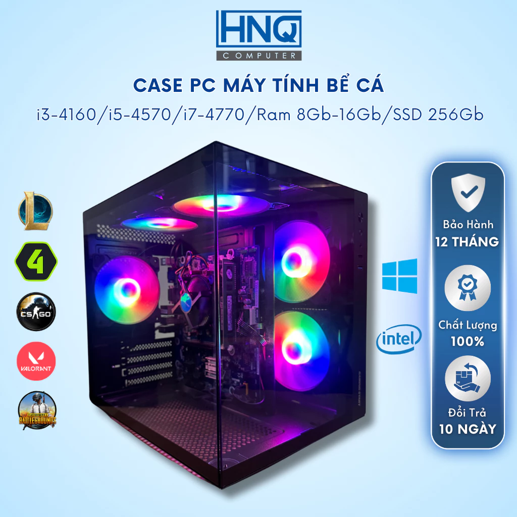 Bộ Máy Tính Bể Cá Hai Mặt Kính HNQ Core i7 i5 i3, Ram 8Gb/16Gb, SSD 256 GB Card Rời GT7xx Chơi Mượt Mọi Game Online