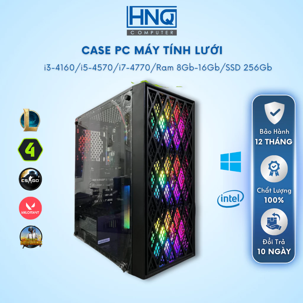 Bộ Cây Máy Tính HNQ Case PC H81, i3 4160, i5 4570, i7 4770 Ram 8G, SSD 256Gb, VGA GTX 7xx Card Rời Chơi Mượt Game Online