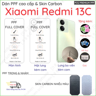 Dán PPF & Vân Carbon Xiaomi Redmi 13C/ Poco C65 cho màn hình, mặt lưng loại trong, nhám chuẩn xịn