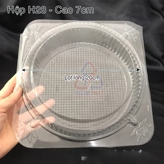 Hộp nhựa tròn H28 – Hộp H28 tròn nắp gập – Hộp H28 đựng bánh bông lan trứng muối 20cm