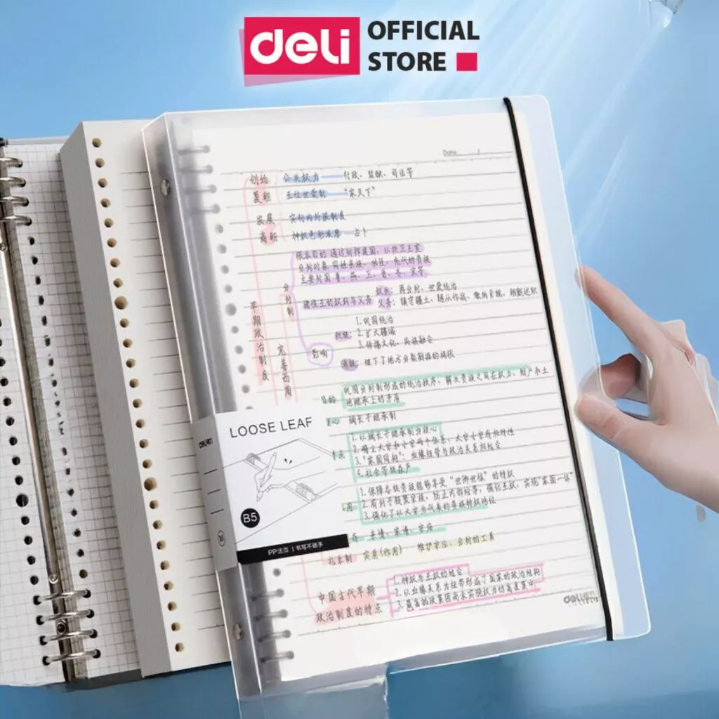 Sổ Còng Deli Bìa Nhựa Cứng A5 B5 - Sổ Tay Ghi Chép Lên Kế Hoạch 120 Trang Có Thể Thay Lõi, Ruột Kẻ Ngang/Caro, Bìa Dẻo