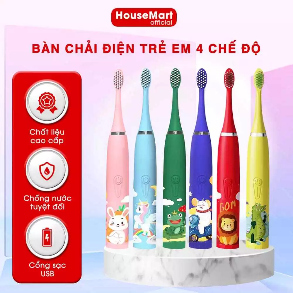 Bàn Chải Điện Cho Bé Dùng Pin Giúp Loại Bỏ Mảng Bám Trên Răng Hiệu Quả Cho Bé Từ 2-14 Tuổi 3 Chế Độ