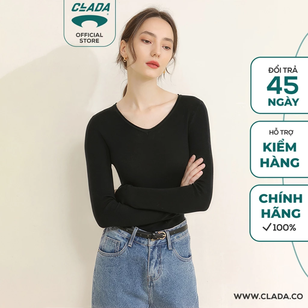 Áo Dài Tay Nữ Cổ V CLADA Essential - AE008