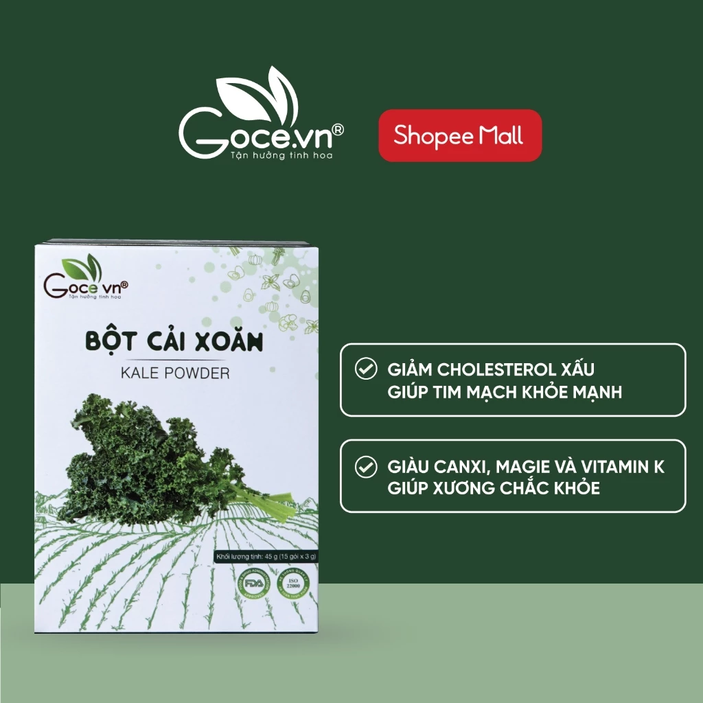 Bột cải xoăn Kale nguyên chất Goce - 45g (15 gói x 3g) ST