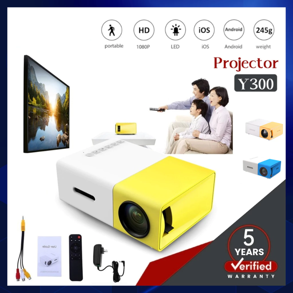 Máy chiếu YT300 máy chiếu di động HD 1080P hỗ trợ laptop, Android, iPhone, HDMI, rạp hát tại nhà làm quà tặng sinh nhật