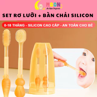 Bộ rơ lưỡi bàn chải silicon cho bé mềm chống tưa lưỡi nấm lưỡi rưa lưỡi cho bé 0 - 2 tuổi