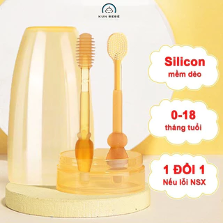 Hot sale-Set rơ lưỡi và bàn chải đánh răng silicon cao cấp cho bé từ 0 - 18 tháng