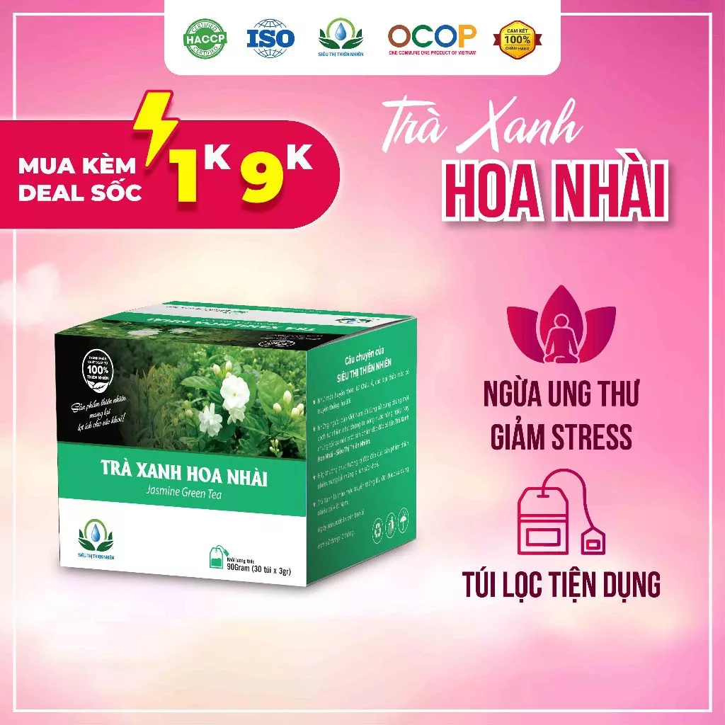 Trà Xanh Hoa Nhài Hộp 30 Gói Túi Lọc Giúp Chống Lão Hoá, Tốt Cho Người Tiểu Đường Của Siêu Thị Thiên Nhiên