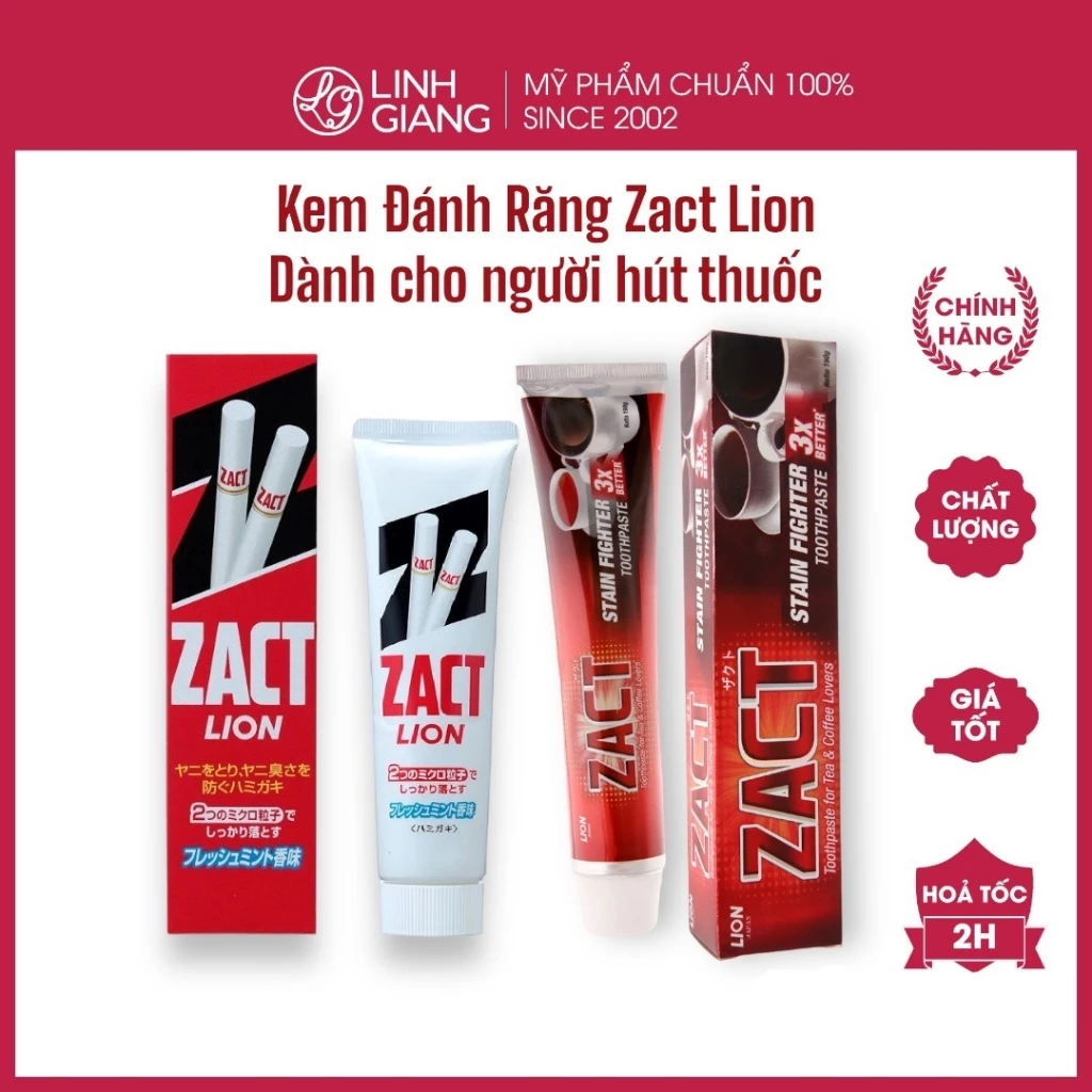 Kem Đánh Răng Zact Lion Nhật dành cho người hút thuốc, người uống trà cà phê tẩy sạch ố vàng Linh Giang chính hãng