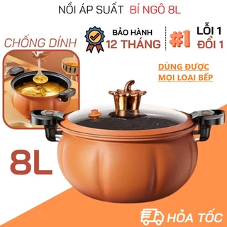 Nồi Áp Suất Bí Ngô Chống Dính 8L - Nồi Hầm 4in1 Hầm Gà, Cháo, Nồi Chiên, Xào Nấu Đa Năng