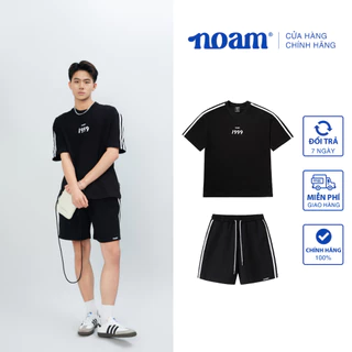 Set đồ Unisex Form rộng NOAM Triple Stripes 100% Cotton - Màu đen/trắng/xanh