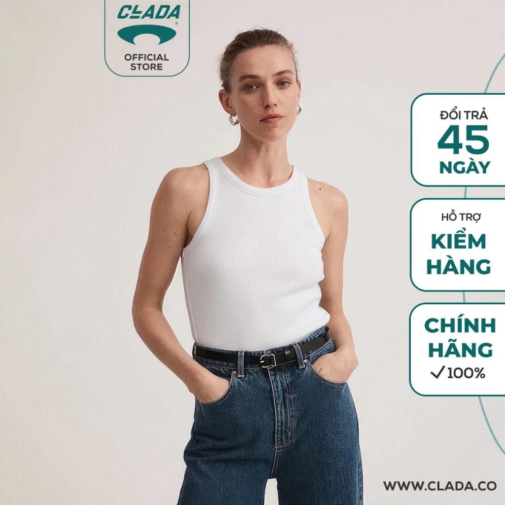 Áo Ba Lỗ Khoét Vai Len Tăm Nữ Trắng Đen Thương Hiệu CLADA - AL004