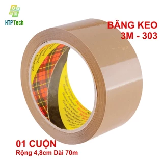 Băng keo dán thùng 3M 303 dài 70m màu vàng đục chắc chắn chụi lực tốt - 1 cuộn