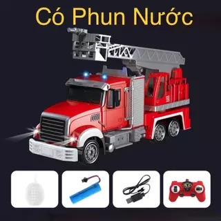 Xe Cứu Hỏa Phun Nước, Có Dùng Điều khiển từ xa 6 Kênh, Size to xe dài 40cm- Xe Điều khiển đồ chơi cho bé, kèm pin sạc