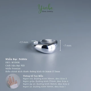 Nhẫn Bạc Nữ Pebble Yinbe Silver, Bạc s925 Thiết Kế Dựa Trên Hình Khối Của Viên Đá Cuội Tự Nhiên Tròn Trịa Phá Cách MYR08