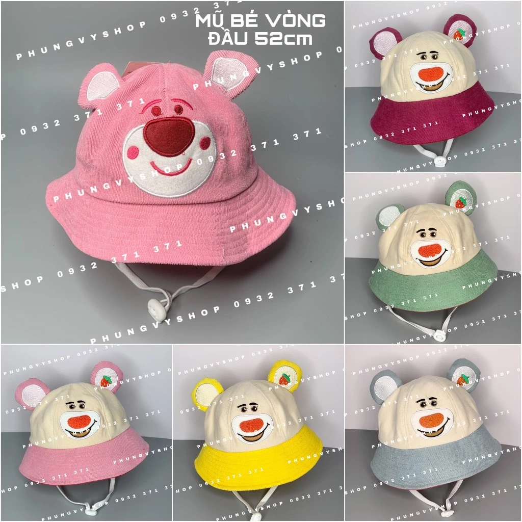 Bé 2-5 Tuổi/Vđ 52cm_Mũ bucket tai bèo vành cực dễ thương gái trẻ em phungvyshop-nón BO nhung GẤU DÂU Lotso MŨI DẸP HỒNG