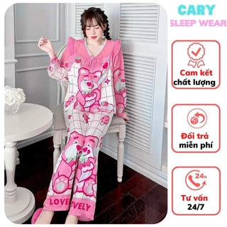 Bộ đồ ngủ pijama lụa xước ánh kim cao cấp áo tay dài quần dài CARY