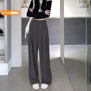 Quần ống đứng rộng Goness lưng cạp cao baggy vải nữ dài suông culottes xuông chất ruby nhiều màu