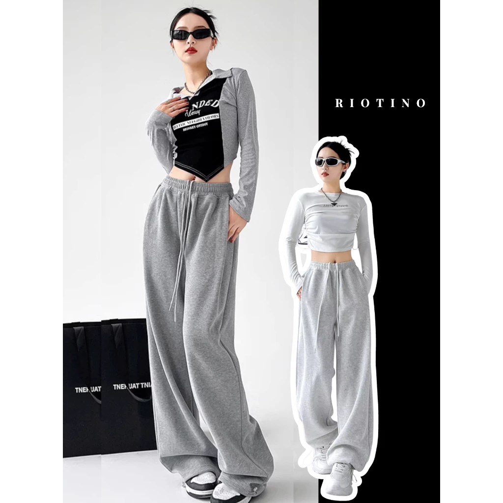 Quần ống rộng vải nỉ lì mịn mặc 2 kiểu UNISEX Brand RIOTINO form rộng suông dành cho nam nữ Q001