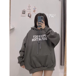 Áo hoodie mũ hai lớp chữ PER nỉ lót bông tay bồng