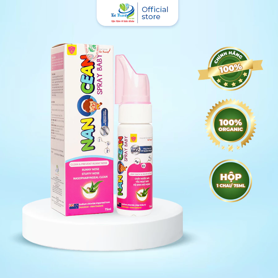 Dung dịch xịt mũi Nano Cean Spray Baby Tất Thành Pharma vệ sinh mũi cho trẻ em 75ml