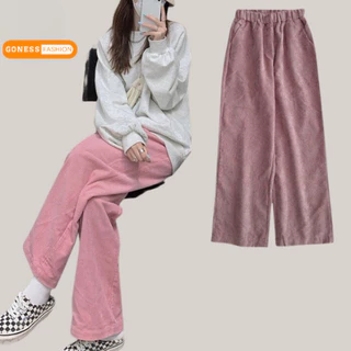 Quần ống rộng Goness cạp chun lưng cạp cao baggy chất nhung tăm dài suông loe culottes xuông Q951