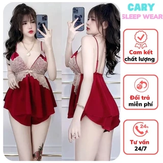 Đồ ngủ 2 dây sexy có mút ngực viền ren ngực chất voan mặc nhà mát mẻ gợi cảm CARY