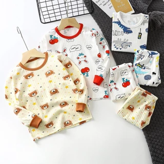 Bộ đồ thu đông chất vải cotton hàng quảng châu cao cấp cho bé trai bé gái chất mềm mịn , Sét đồ ngủ cho bé Ful size