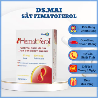 Hematoferol viên uống bổ sung sắt hữu cơ Acid folic cho bà bầu và sau sinh| Nhập khẩu chính hãng Vương quốc Anh