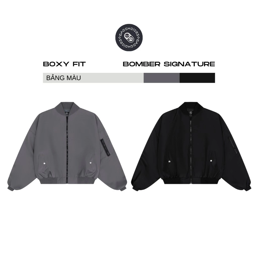 Bad Choices | Áo Bomber dù Zipper Jacket Signature tay nhún form Boxy