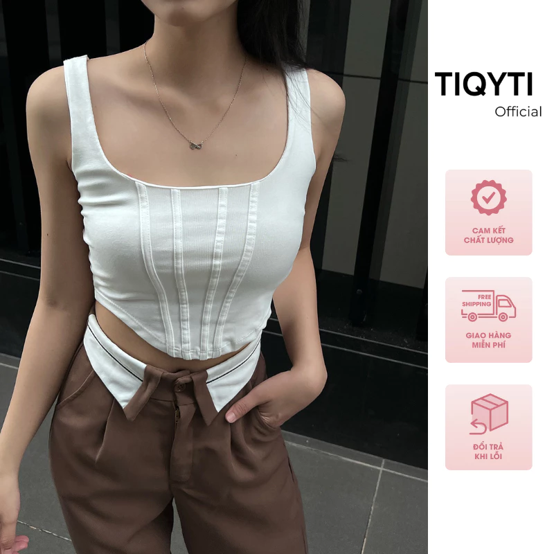 Áo Croptop Hai Dây Vạt Bầu Có Viền Ôm Sát Nách Nữ TIQYTI JL03