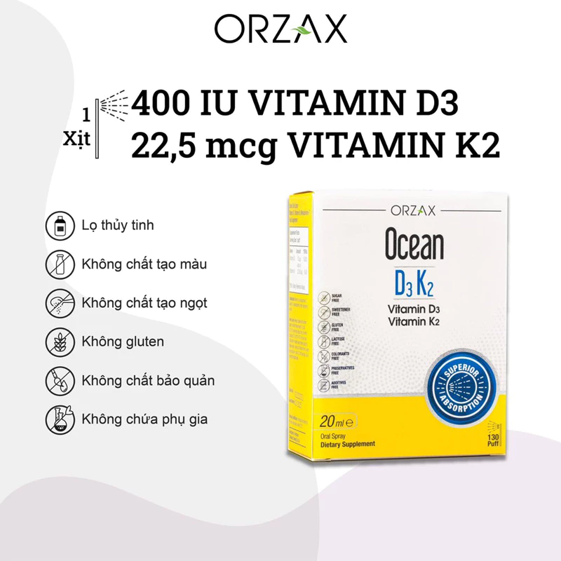 Ocean Vitamin D3K2 2 đầu xịt nhỏ giọt tiện dụng date 4/2025