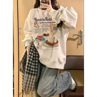 Focus local brand áo dài tay vintage trắng tròn áo nỉ nữ dày sweater bigsize unisex levents 100%cotton