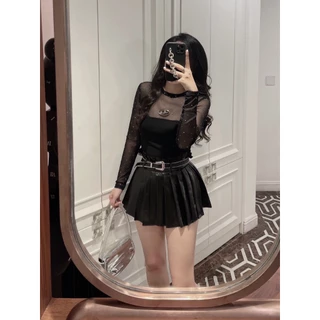 Áo Lưới Đính Đá Phối Zip tag D Dáng Crop Thời Trang Sexy