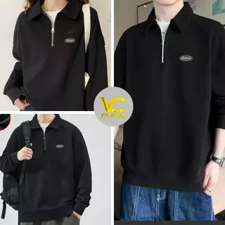 Áo sweater polo kéo khóa dài tay logo kiểu dáng unisex nam nữ form rộng chất dày đẹp Hàn Quốc VIETCEN