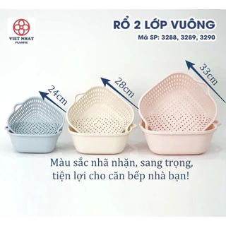 Bộ rổ vuông 2 lớp nhựa Việt Nhật (Mã 3288/3289/3290)