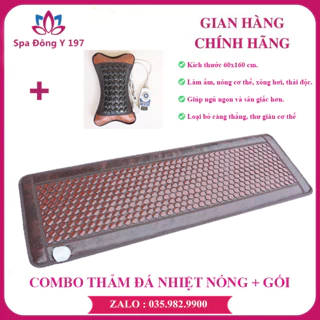 [BH 12 tháng] Combo Thảm Đá Nhiệt Nóng 60x160 cm + Gối Đá Nóng giúp giảm đau lưng, đau nhức toàn thân