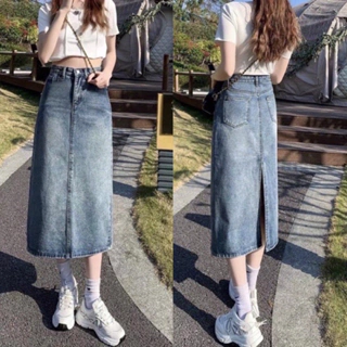 CHÂN VÁY JEANS TRƠN XẺ SAU DÁNG DÀI HOT TREND #919