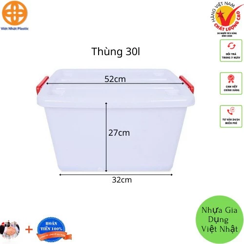 Thùng nhựa vuông 30L, 55L nhựa đục đựng đồ đa năng có bánh xe Việt Nhật ️️️️