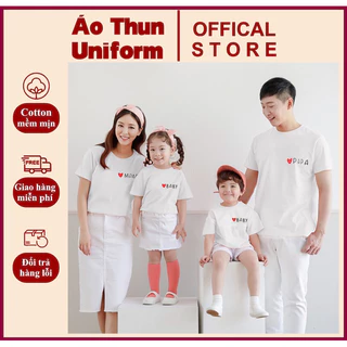 Áo thun đồng phục gia đình mẫu Papa,Mama,Baby thun cotton màu trắng