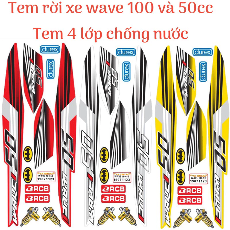 (Nhiều mẫu màu) Tem rời xe wave 100 và 50cc mẫu số 50,tem 4 lớp chống nước