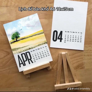 Giấy vẽ lịch để bàn handmade 2024 khổ A6 10.5x15cm in sẵn ngày tháng để vẽ
