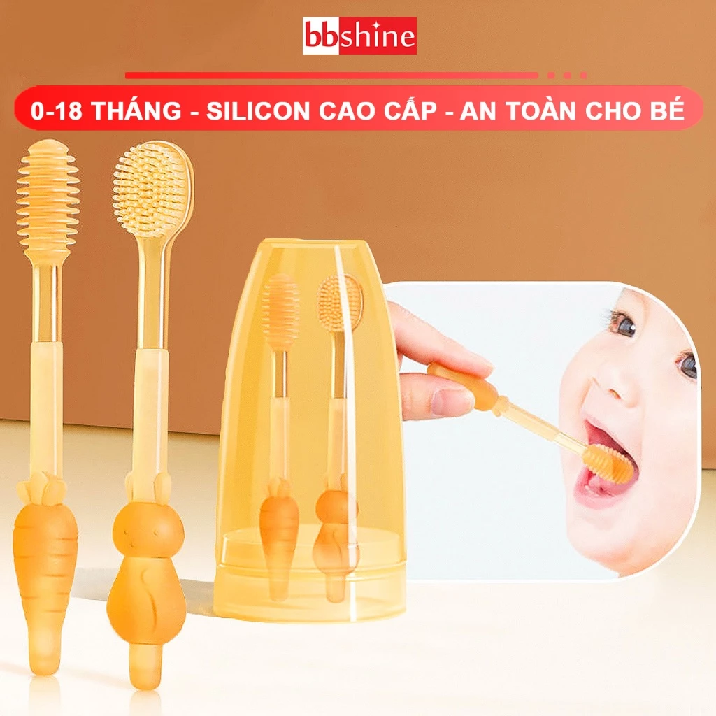 Bàn chải đánh răng cho bé cao cấp BBShine, Set rơ lưỡi silicon cho bé 0-18 tháng mềm mại – SS022