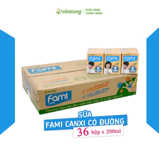 (36 hộp x 200ml ) Thùng sữa đậu nành Fami Canxi có đường dạng hộp, bán theo thùng Vinasoy Hà Nội