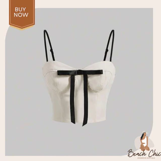 BEACHCHIC ORDER Bow Decor Contrast Cami Top - Áo thun nữ hai dây nơ tương phản sexy