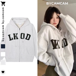 Áo Hoodie Zip Chữ Thêu LKOD Vải Nỉ Bông Xám Tiêu Form Rộng Nam Nữ Unisex Mẫu Hot 2023